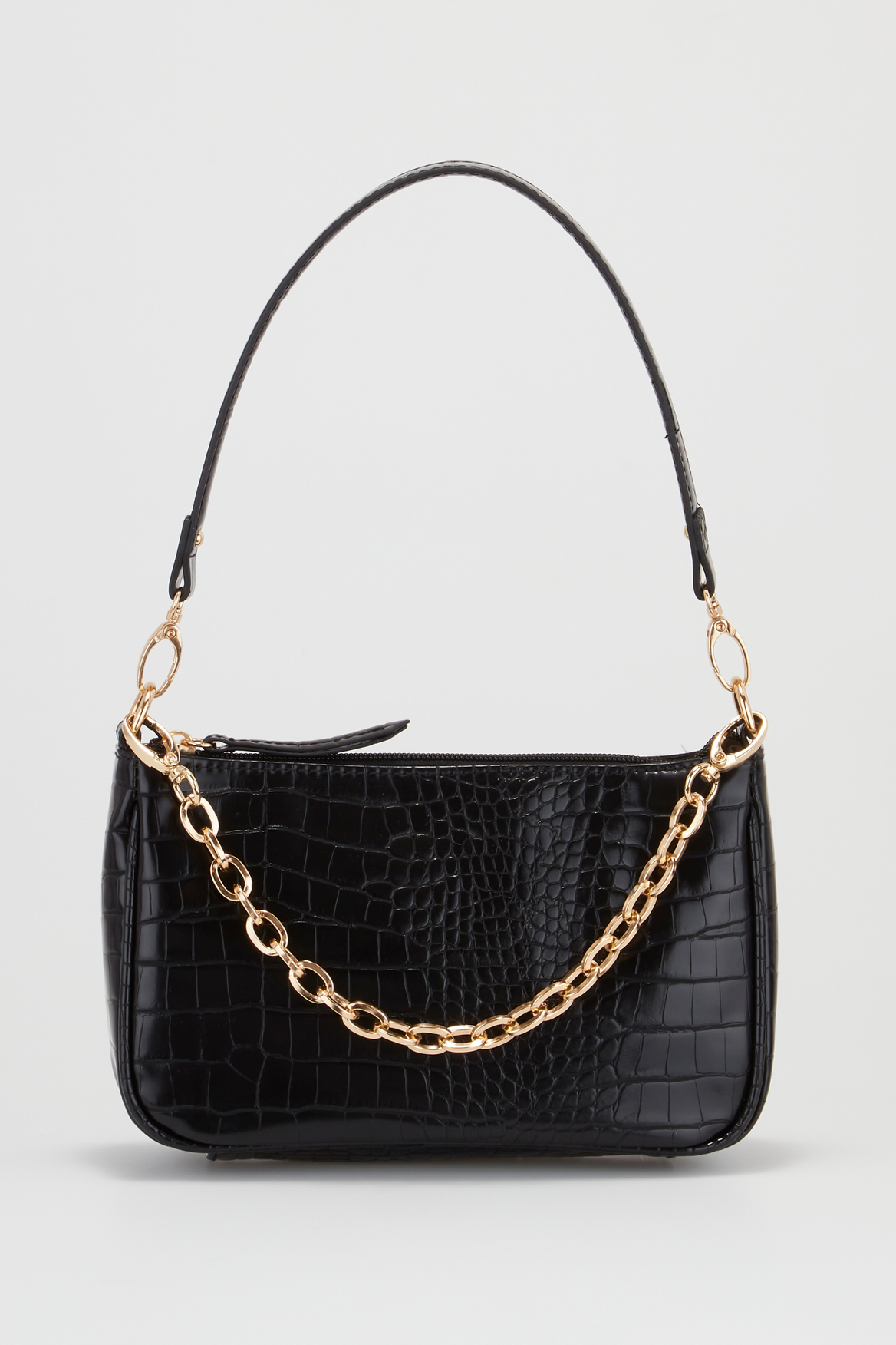 Baguette Shoulder Bag With Chain Black