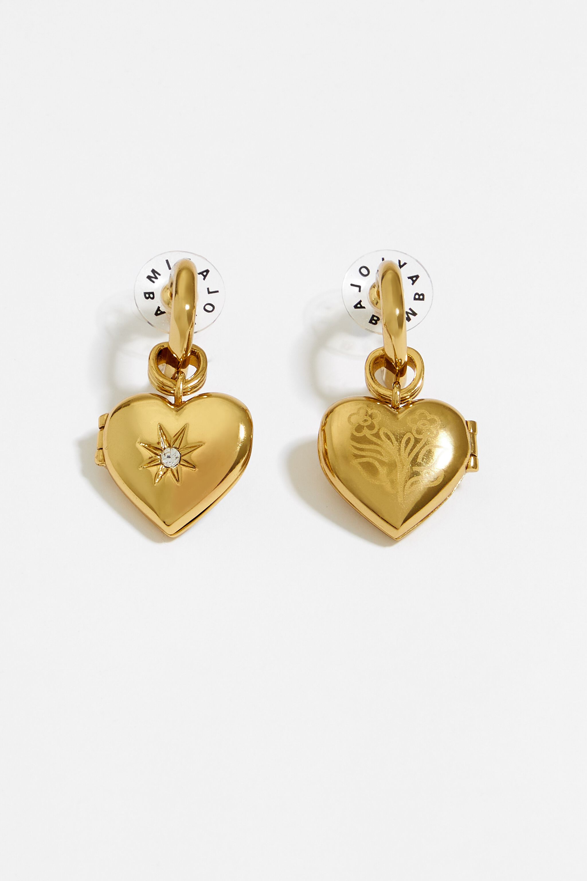 Gold heart crystals hoop earrings