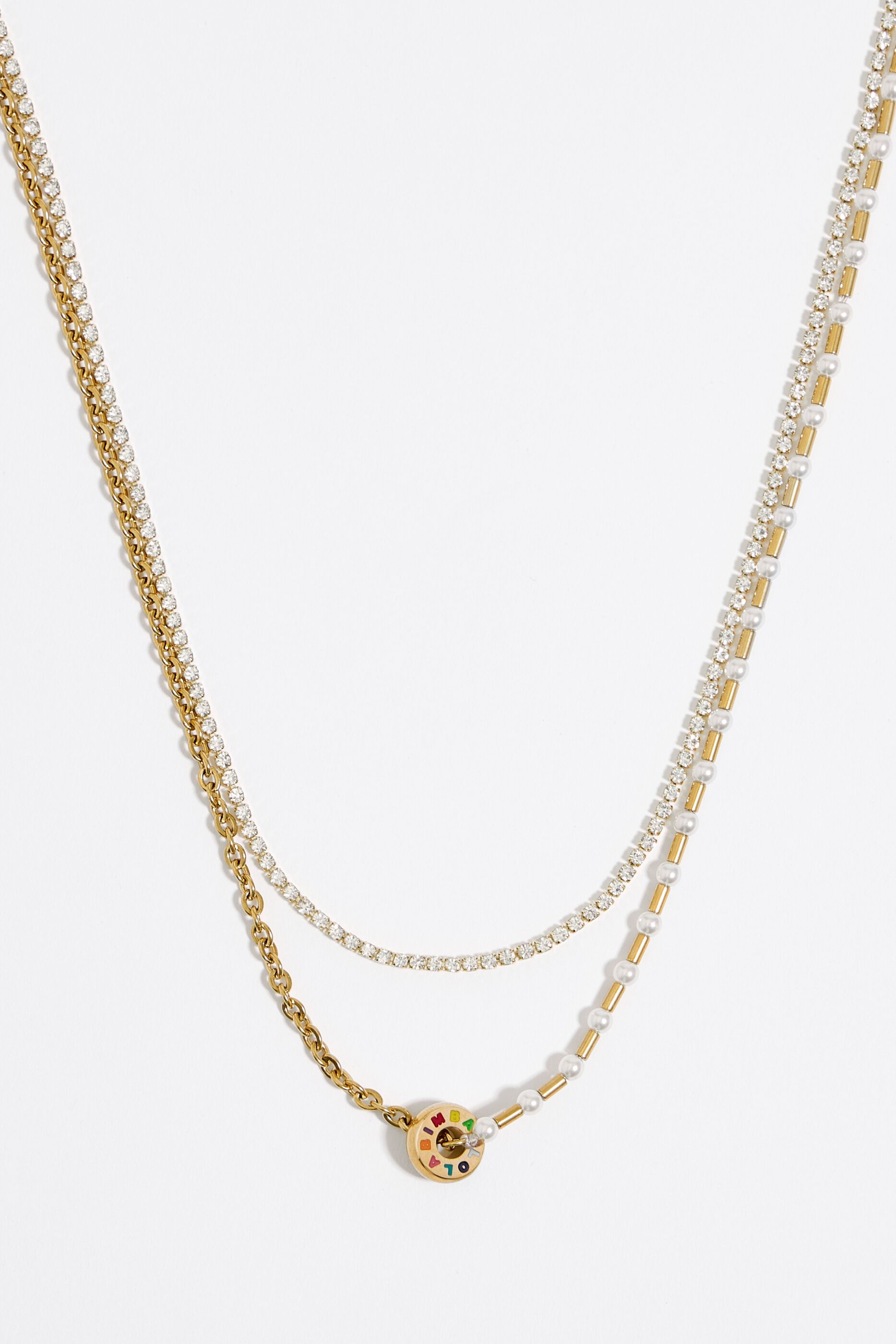 Golden steel crystals pearl necklace
