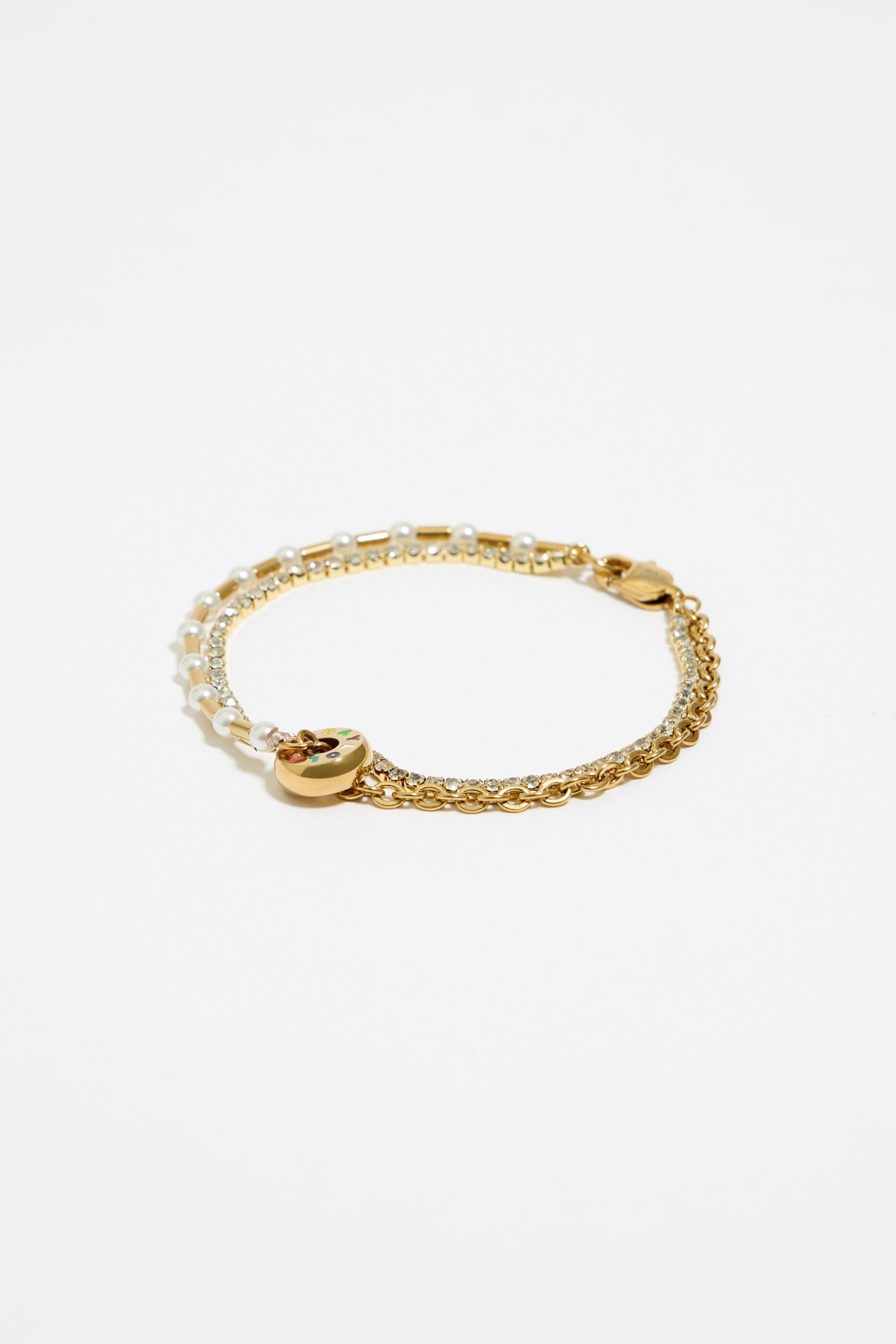 Golden steel crystals pearl bracelet