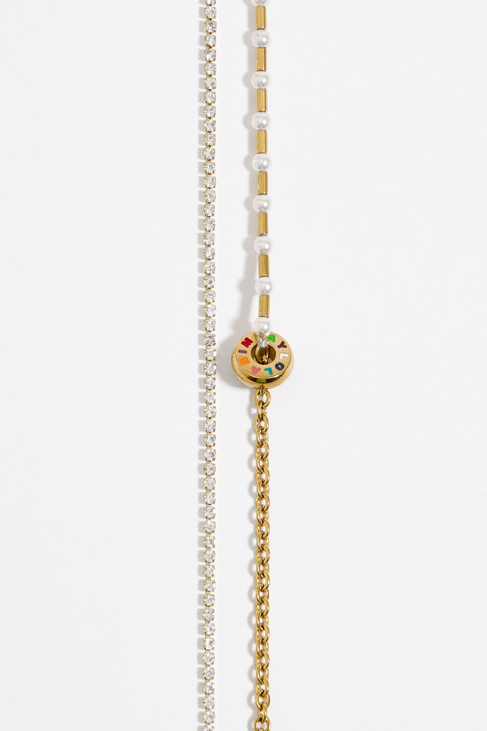 Golden steel crystals pearl necklace