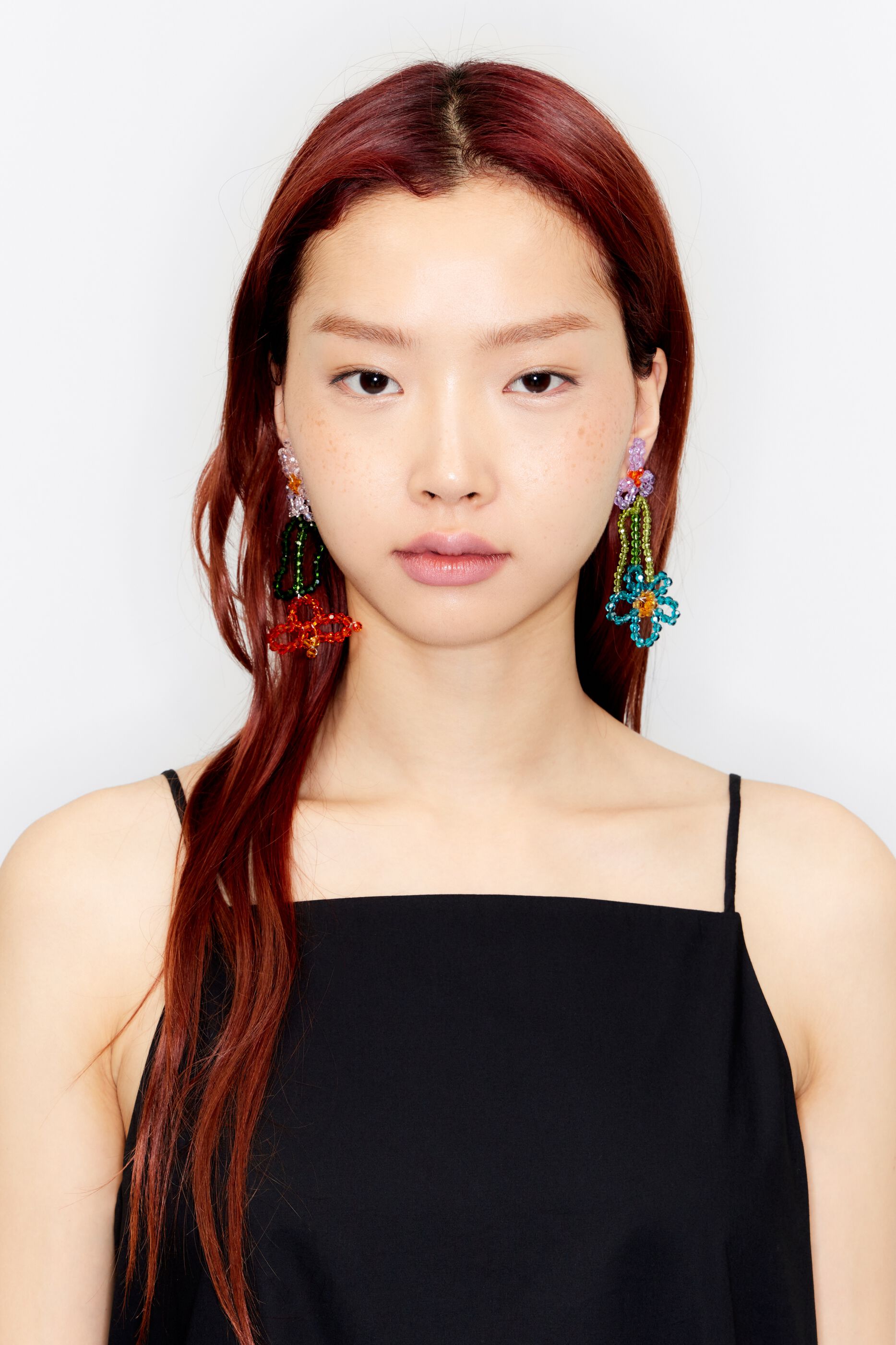 Multicolored flower crystal earrings