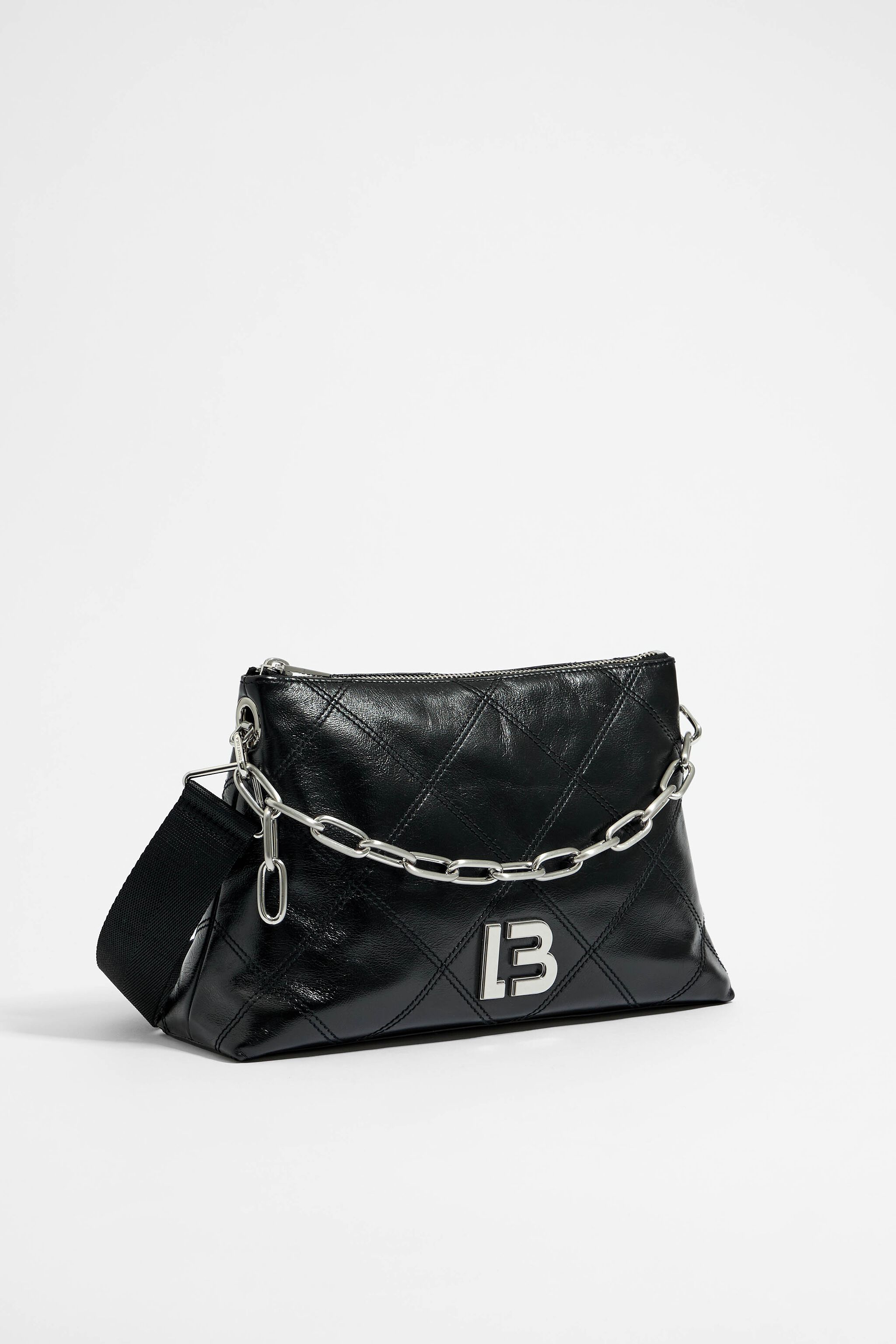 M black leather trapezium bag