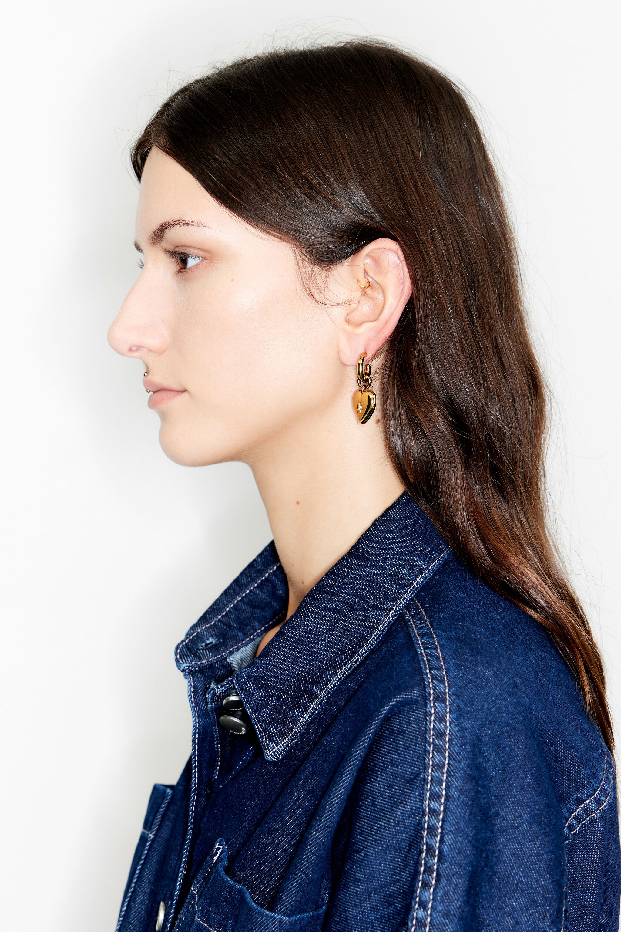 Gold heart crystals hoop earrings