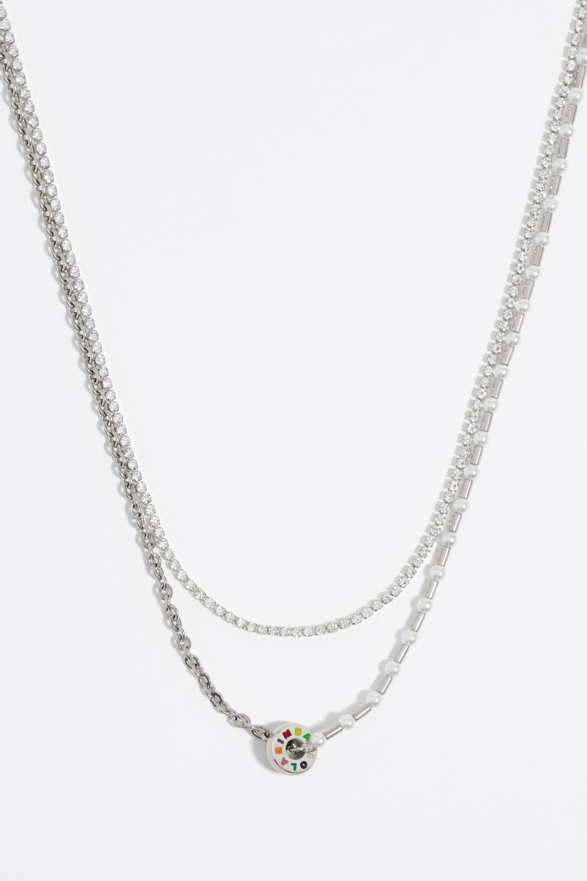 Silver steel crystals pearl necklace