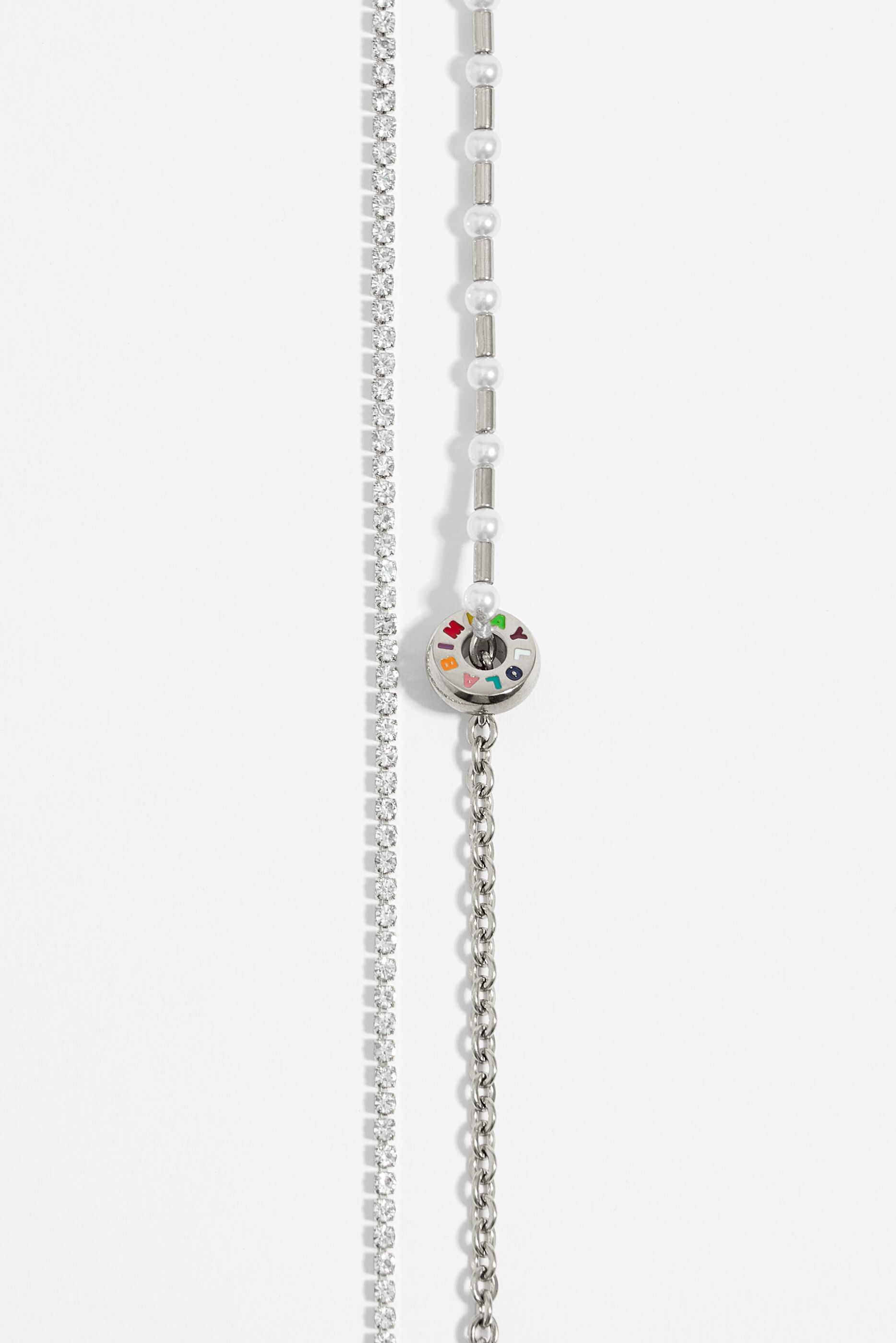 Silver steel crystals pearl necklace