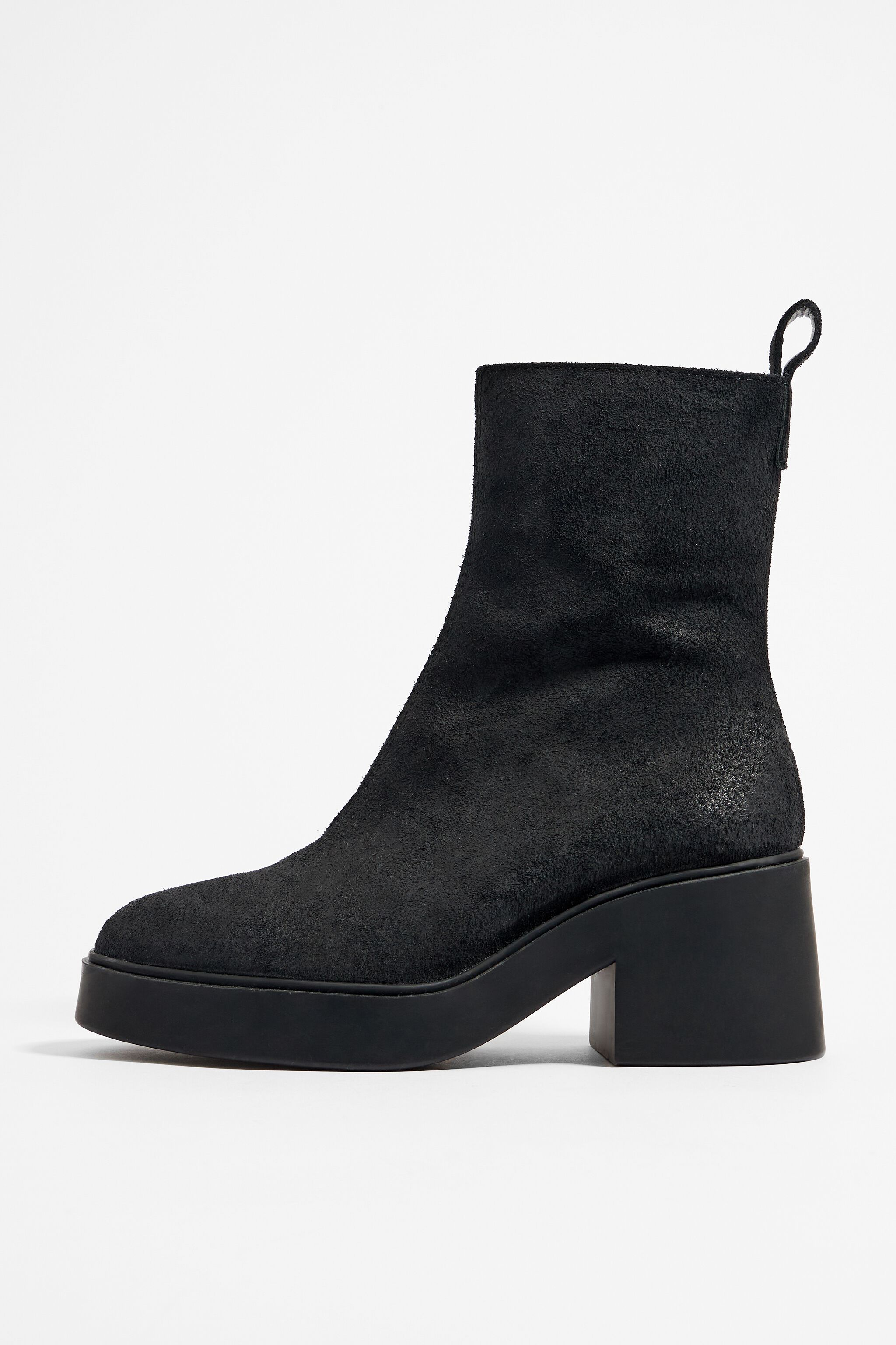 Black split leather ankle boot heel