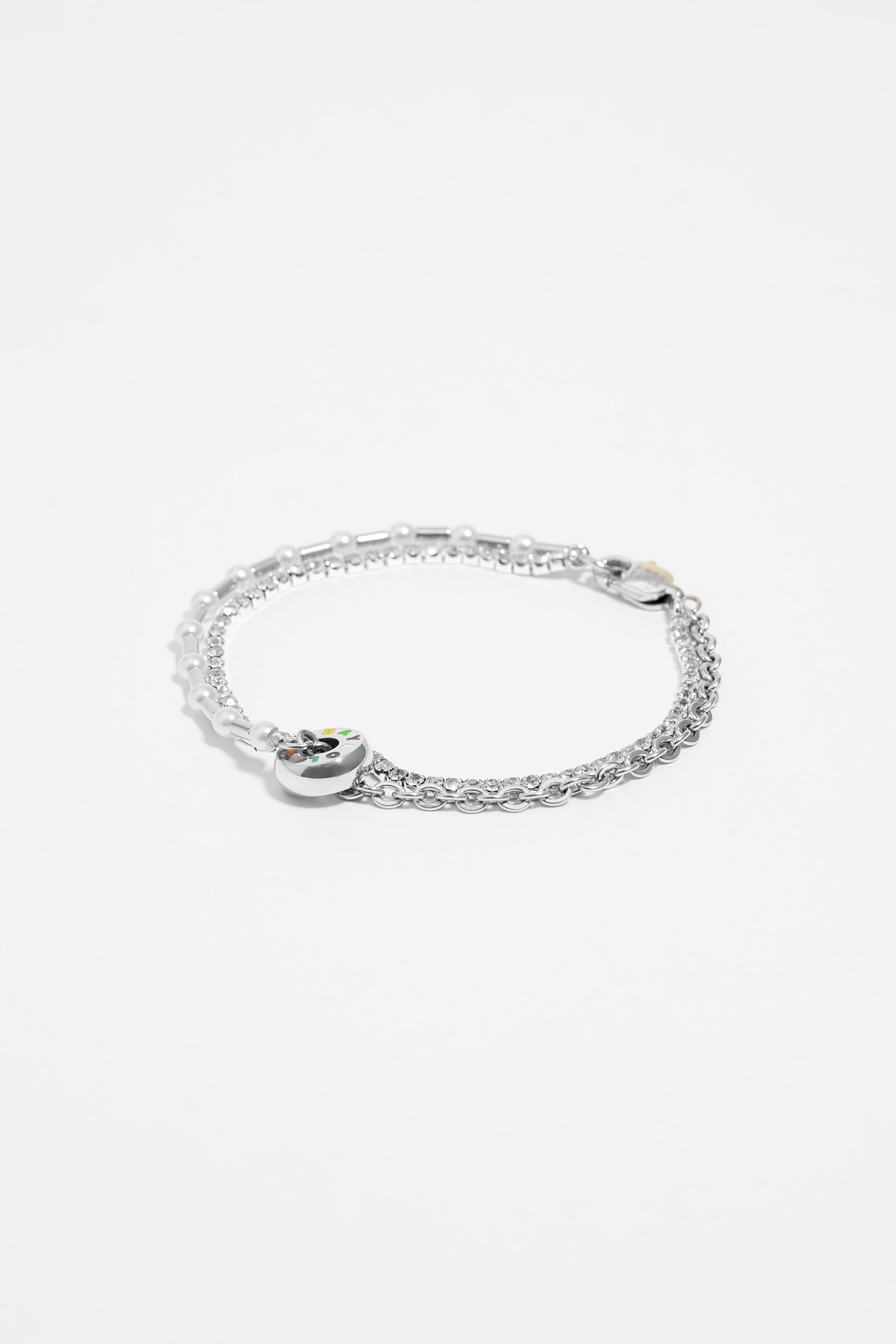 Silver steel crystals pearl bracelet