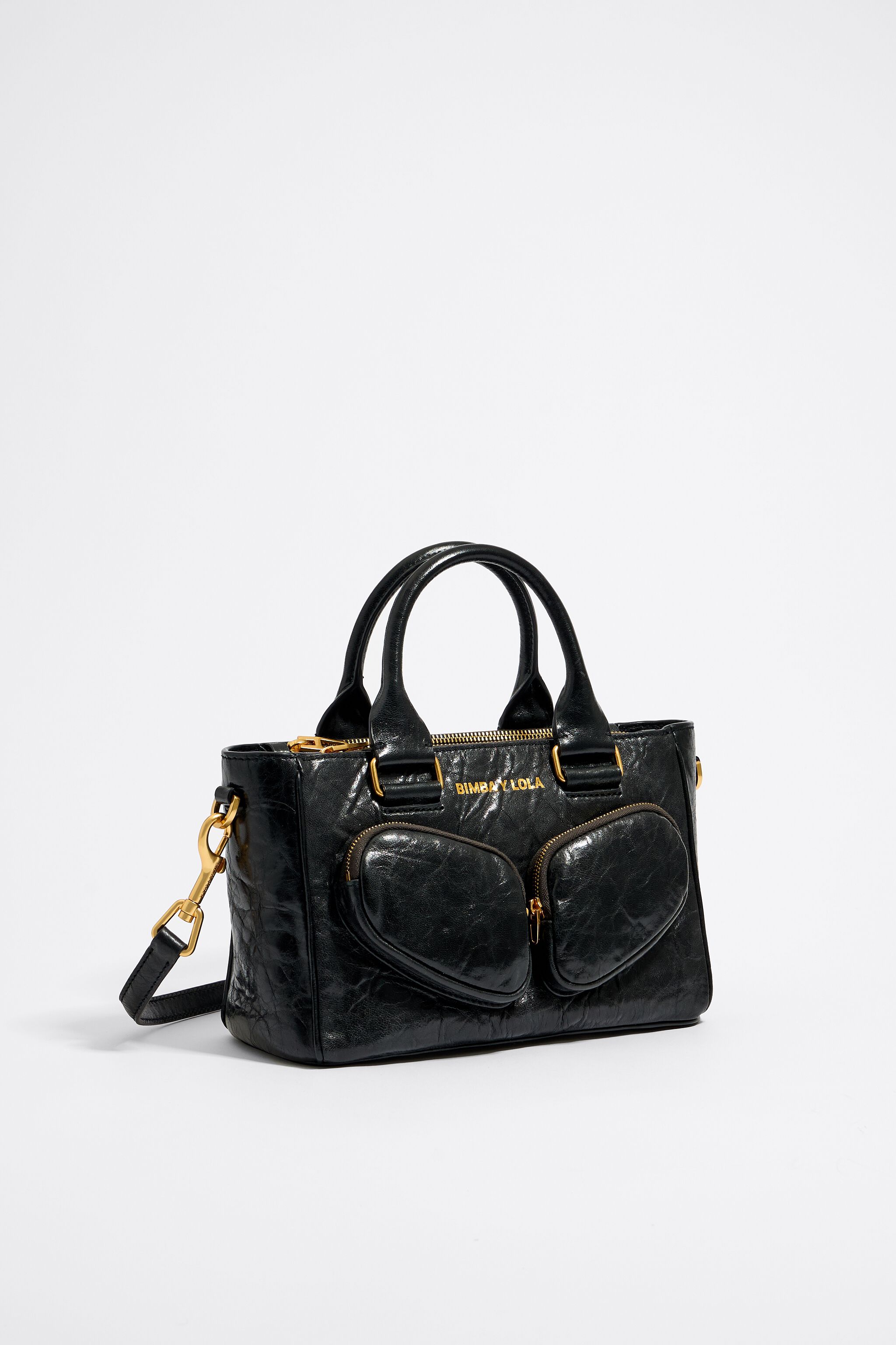 M black leather Pocket tote bag