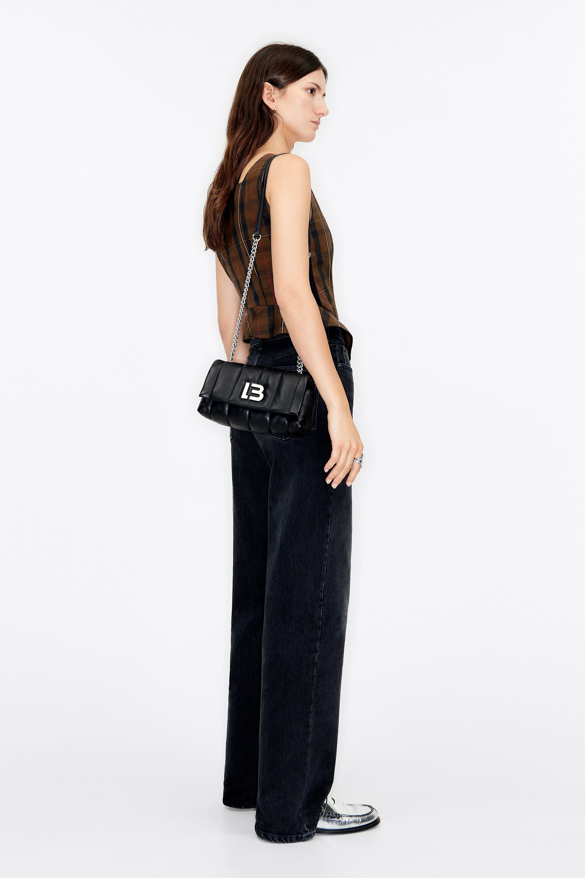S black leather flap bag