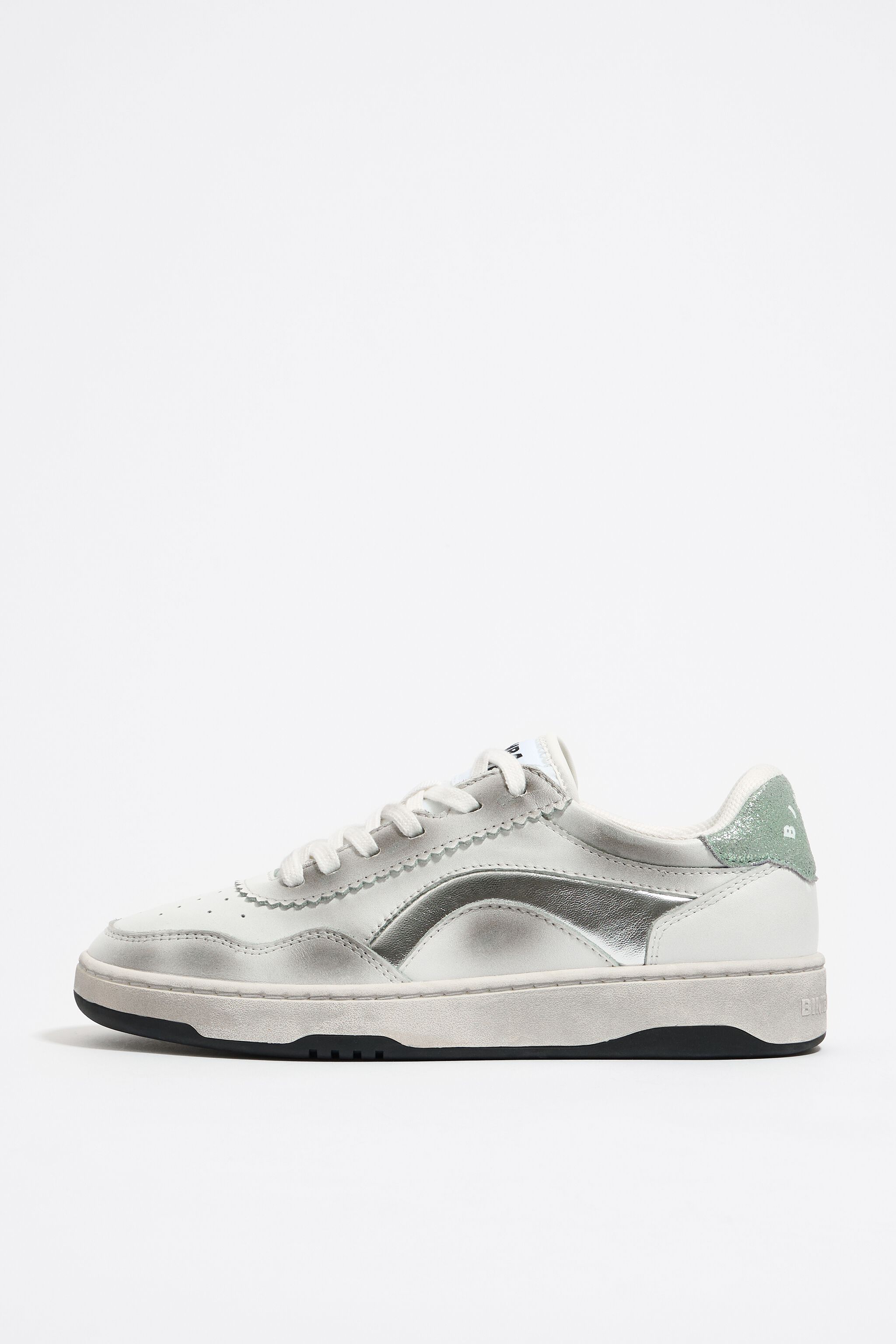 Silver leather cupsole sneaker